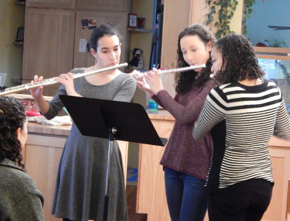 flute students perform in studio musicale house concert